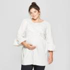 Maternity Plus Size Striped Peplum Blouse With Lace - Isabel Maternity By Ingrid & Isabel White 4x, Women's, Gray