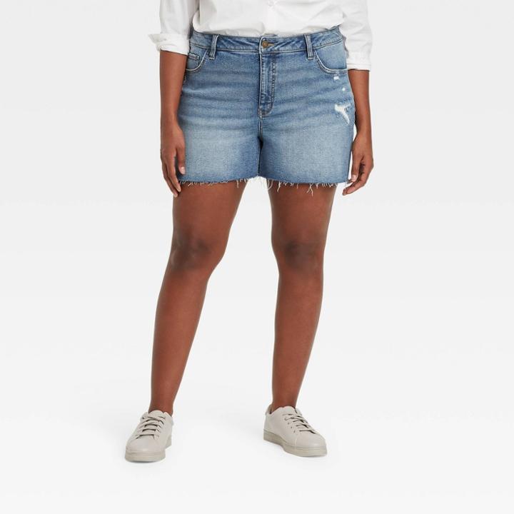 Women's Plus Size Demin Jean Shorts - Ava & Viv Medium Wash 14w,