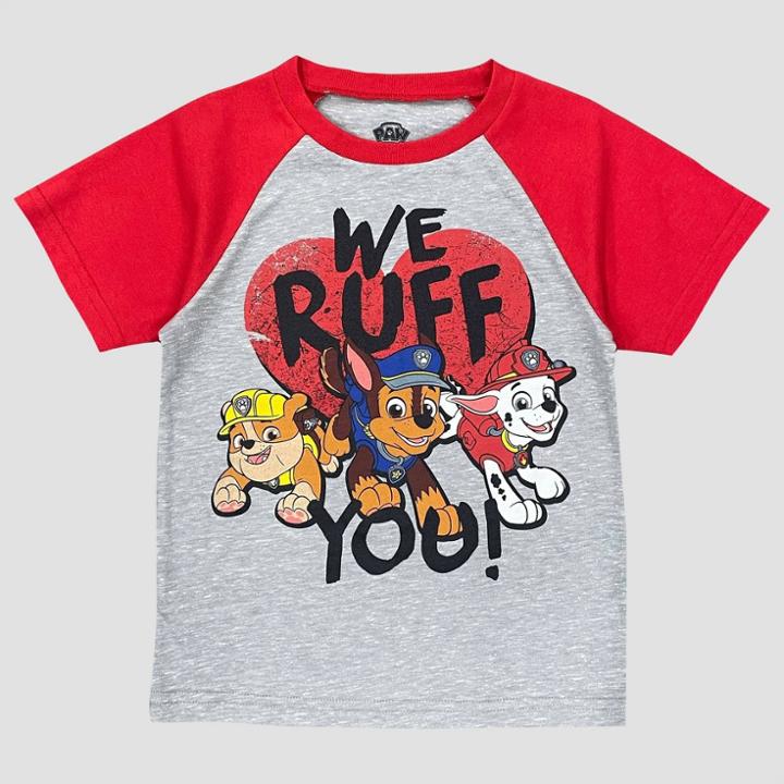 Toddler Boys' Paw Patrol Valentine's Day Short Sleeve Graphic T-shirt - Heathered Gray