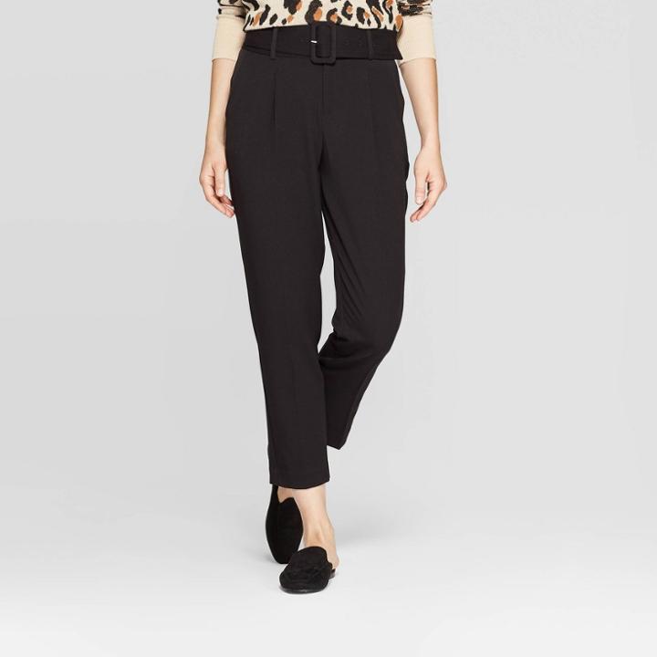 Women's Mid-rise Belted Trousers - A New Day Black