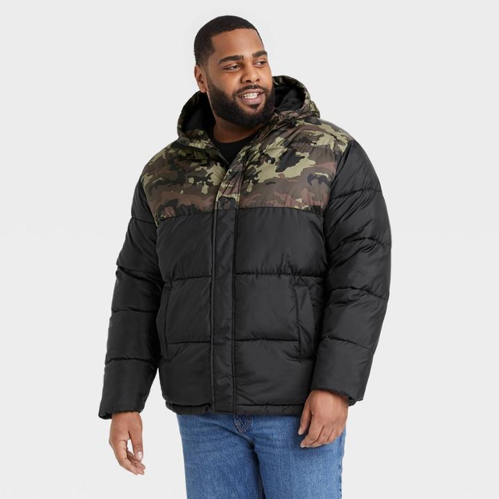 Men's Tall Midweight Puffer Jacket - Goodfellow & Co Camo/black