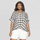 Women's Plus Size Plaid Short Sleeve V-neck Wrap Front Top - Universal Thread Black