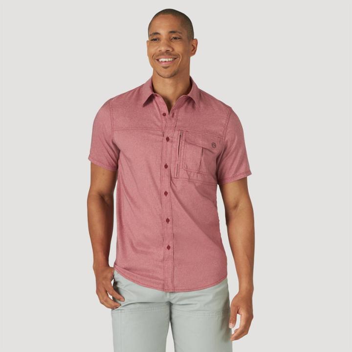 Wrangler Men's Short Sleeve Button-down Collared Shirt - Red M, Men's,