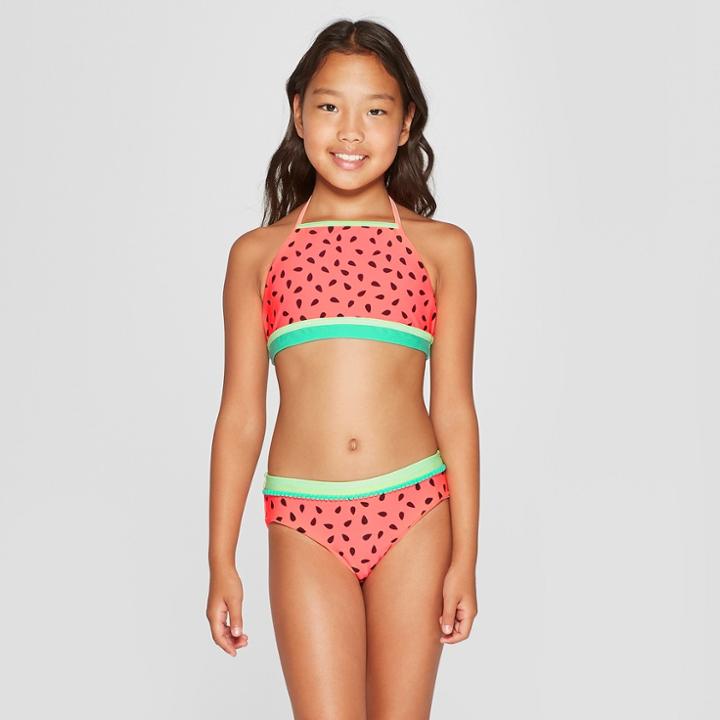 Girls' Seeds And Stripes Bikini - Cat & Jack Coral