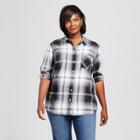 Women's Plus Size Button Down Plaid Shirt - Ava & Viv Black/white X