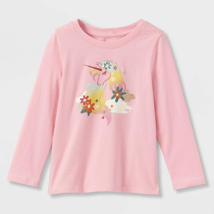 Toddler Girls' Rainbow Unicorn Long Sleeve Graphic T-shirt - Cat & Jack Pink