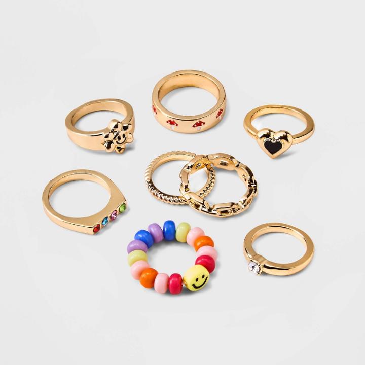 Girls' 8pk Mushroom & Smiley Ring Set - Art Class , Brown
