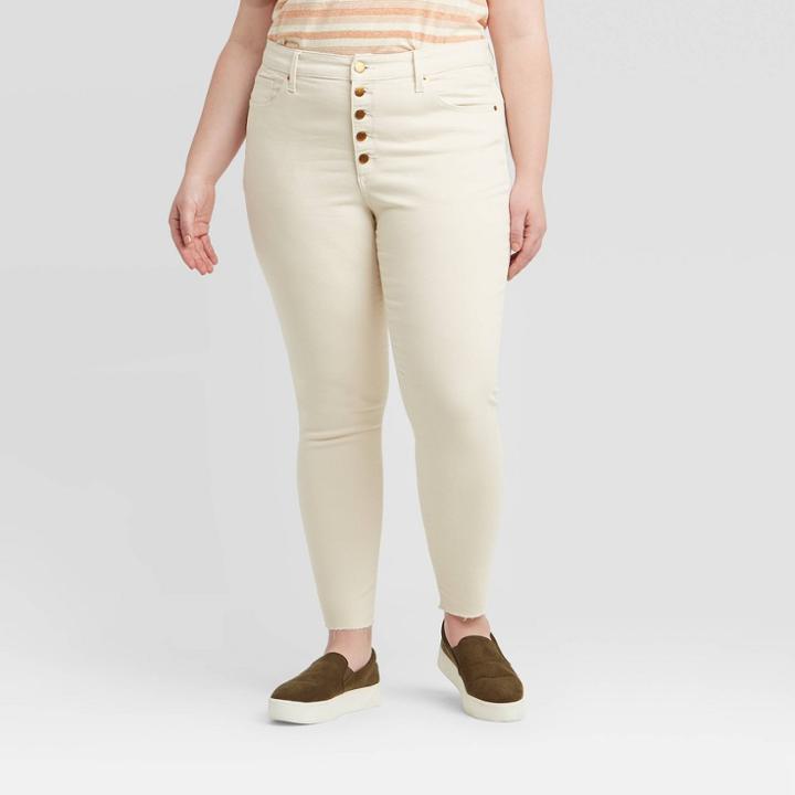 Women's Plus Size High-rise Button Fly Skinny Jeans - Universal Thread Cream 14w, Women's, Beige