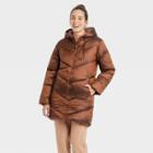 Women's Mid Length Shine Puffer Jacket - A New Day Rust