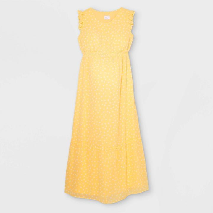 Polka Dot Ruffle Cap Sleeve Woven Maternity Dress - Isabel Maternity By Ingrid & Isabel Yellow