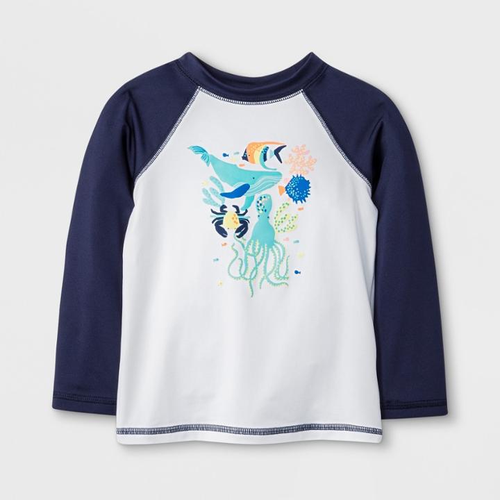 Toddler Boys' Long Sleeve Sea Creatures Raglan Rash Guard - Cat & Jack Navy 4t, Boy's, Blue
