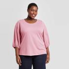 Women's Plus Size 3/4 Puff Sleeve Blouse - Ava & Viv Rose X, Pink