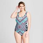 Surfside Women's Plus Size Cut Out One Piece - Blue Multi 1x,