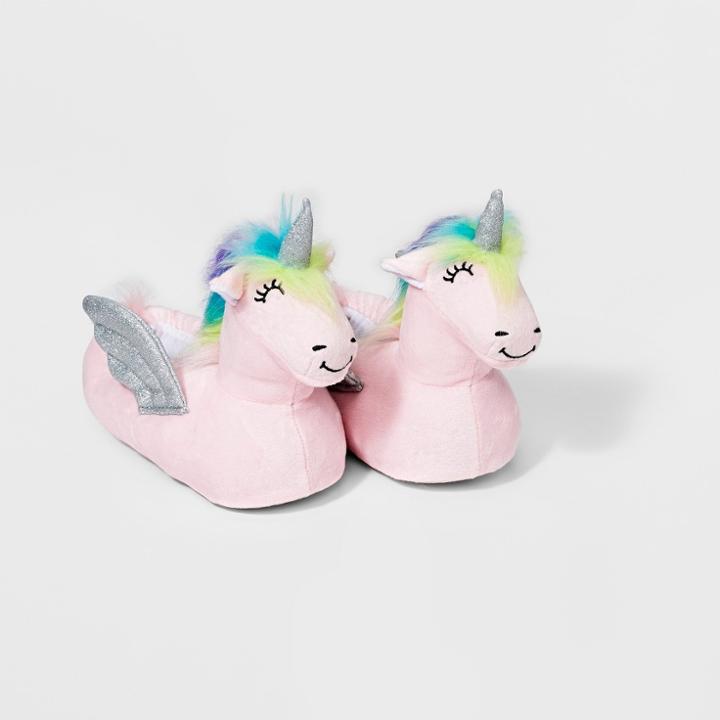 Girls' Unicorn Bootie Slippers - Cat & Jack Pink M,