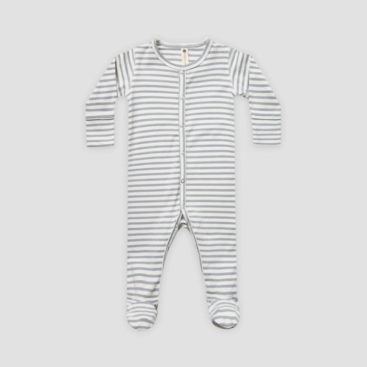 Q By Quincy Mae Baby Striped Brushed Jersey Footed Pajama With Handcuffs - Dark Blue/off-white