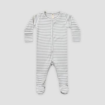 Q By Quincy Mae Baby Striped Brushed Jersey Footed Pajama With Handcuffs - Dark Blue/off-white