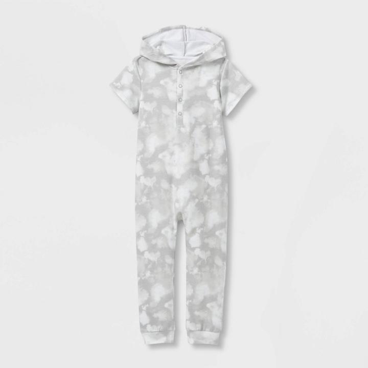 Grayson Collective Toddler Boys' Short Sleeve Hooded Tie-dye French Terry Jumpsuit - Gray