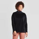 Women's Long Sleeve Mock Turtleneck Velour Rib Tunic Sweatshirt - A New Day Black
