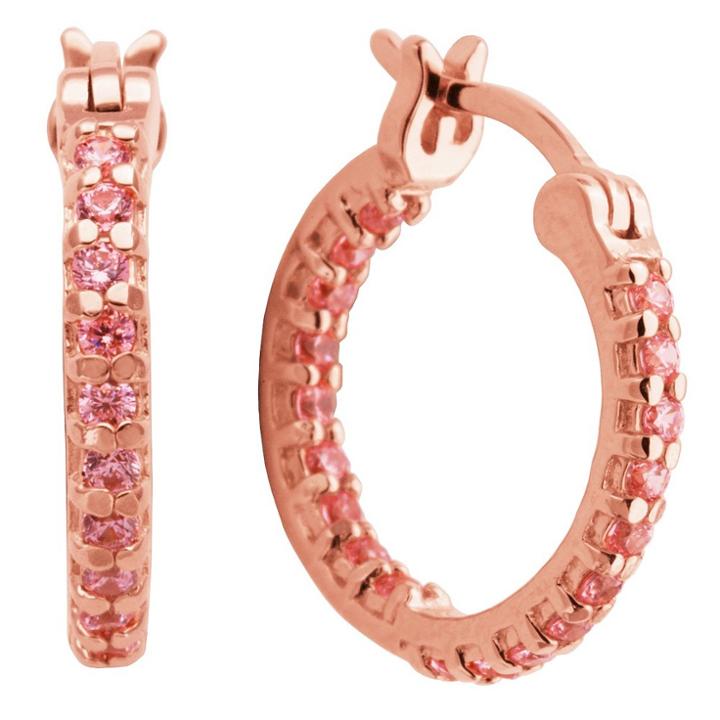 Prime Art & Jewel 18k Rose Gold Plated Sterling Silver Pink Cz Hoop Earrings, Girl's