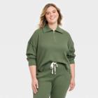 Women's Plus Size Waffle Knit Quarter Zip Sweatshirt - Universal Thread Green