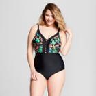 Costa Del Sol Women's Floral Print Plus Size Tropical Strappy One Piece - Black X