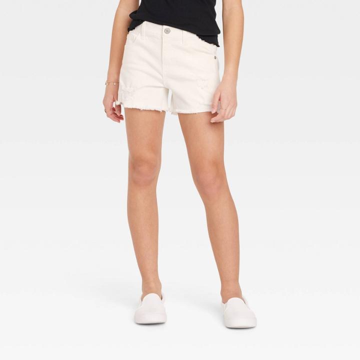 Girls' Mid-rise Jean Shorts - Art Class White