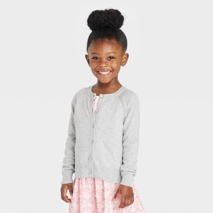 Toddler Girls' Raglan Long Sleeve Cardigan - Cat & Jack Gray