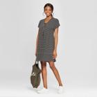 Women's Striped Short Sleeve Babydoll Tie Front Dress - 3hearts (juniors') Black/white Xs, Off-white Black