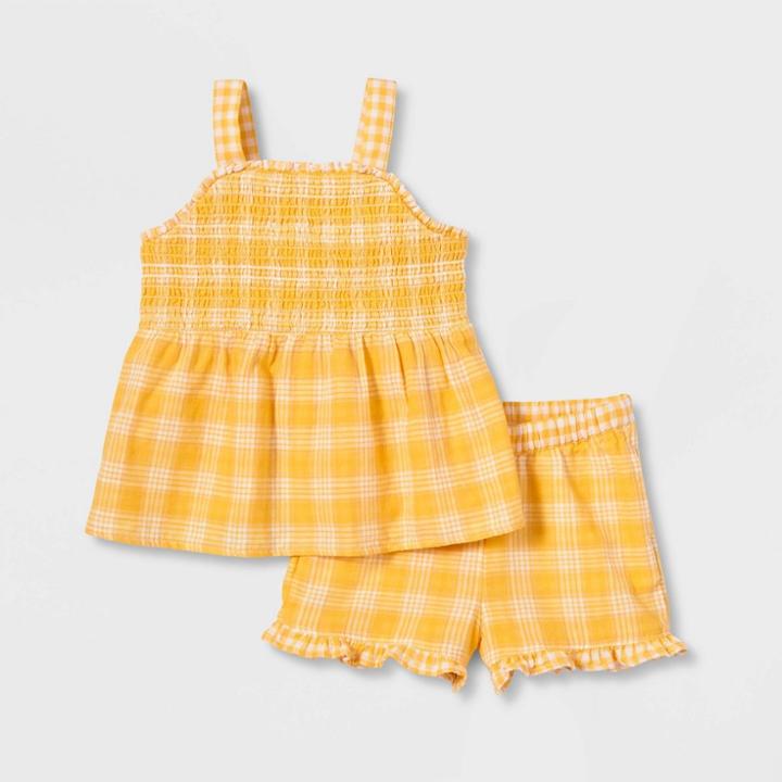 Toddler Girls' Gingham Smocked Tank Top And Shorts Set - Cat & Jack Honey Yellow