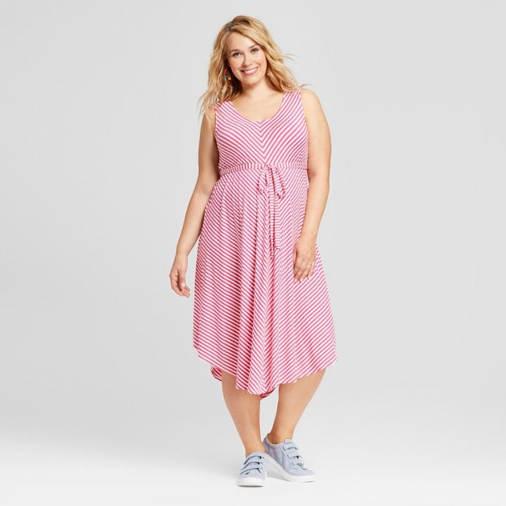 Maternity Plus Size Bias Striped Dress - Isabel Maternity By Ingrid & Isabel Pink/cream (pink/ivory)