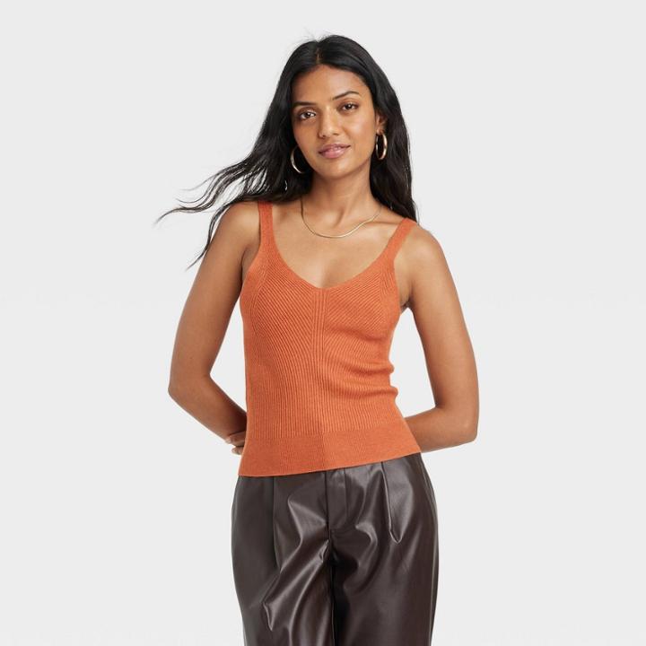 Women's Fine Gauge Sweater Tank Top - A New Day Rust