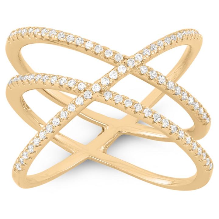 Tiara 0.4 Ct. T.w. Double Cross-over X Ring In 14k Gold Over Silver - (5), Girl's, Yellow