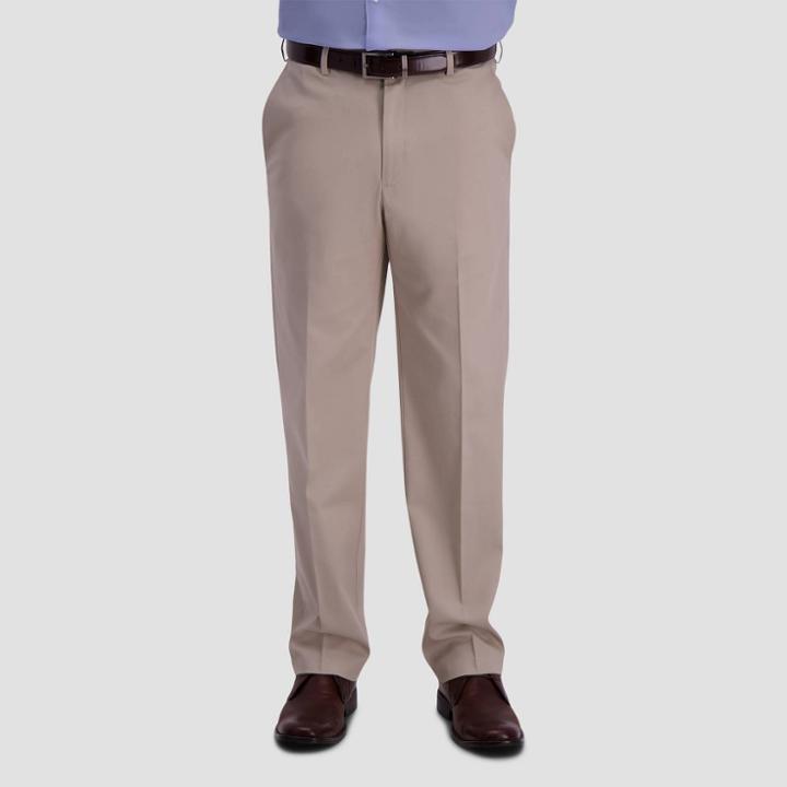 Haggar Men's Premium No Iron Classic Fit Flat Front Casual Pants - Sand 32x30,