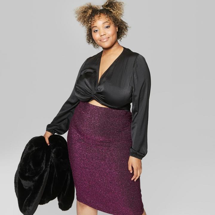 Women's Plus Size Long Sleeve Satin Twist Front Top - Wild Fable Fiji Teal