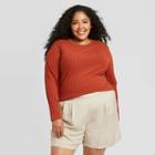 Women's Plus Size Long Sleeve Wide Rib T-shirt - A New Day Rust