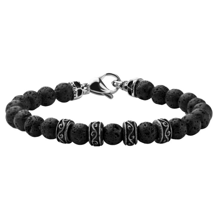 Target Men's Steel Art Stainless Steel Skull And Black Lava Beads Bracelet