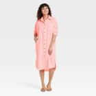 Women's Long Sleeve Button-down Shirtdress - Universal Thread Pink