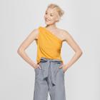 Women's Sleeveless One Shoulder Knit Top - A New Day Yellow