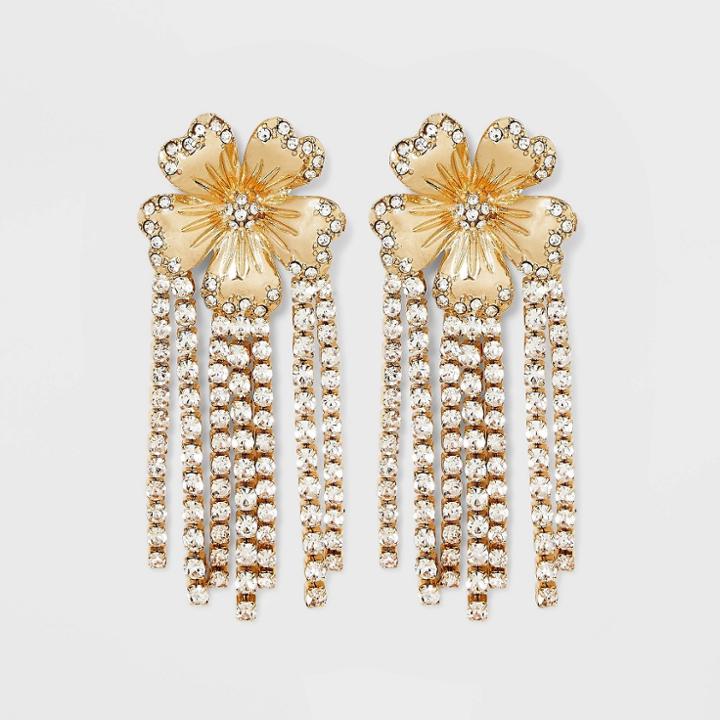 Sugarfix By Baublebar Crystal Flower Fringe Linear Earrings - Gold