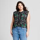 Women's Plus Size Floral Print Sleeveless Crochet Detail Blouse - A New Day Black