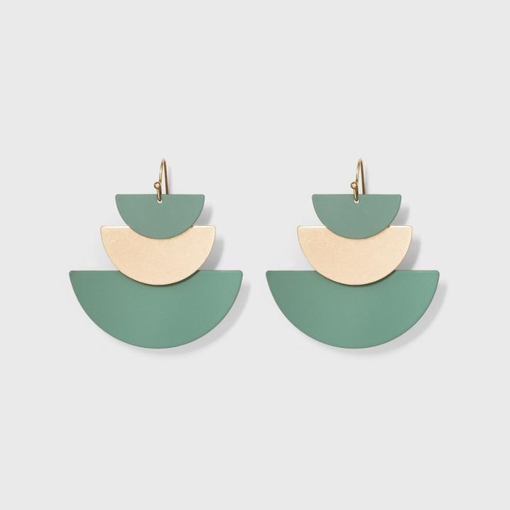 Multi Layered Fish Hook Drop Statement Earrings - Universal Thread Green/gold