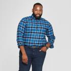 Men's Big & Tall Plaid Standard Fit Long Sleeve Pocket Flannel Button-down Shirt - Goodfellow & Co Ac Blue
