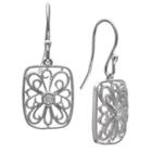 Distributed By Target Women's Filgree Rectangle Drop Earrings With Bezeled Cubic Zirconia In Sterling Silver - Clear/gray