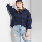 Women's Plus Size Long Sleeve Cropped Plaid Button-down - Wild Fable Navy