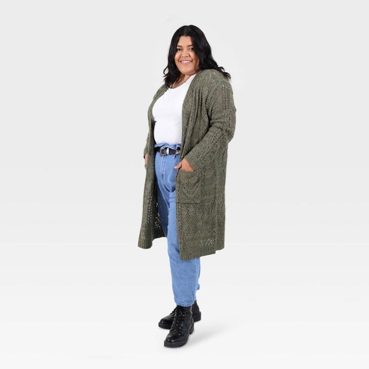 Women's Plus Size Duster Cardigan - Knox Rose Olive Green