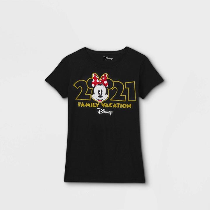 Women's Disney Minnie Mouse 'family Vacation 2021' Short Sleeve Graphic T-shirt (juniors') - Black