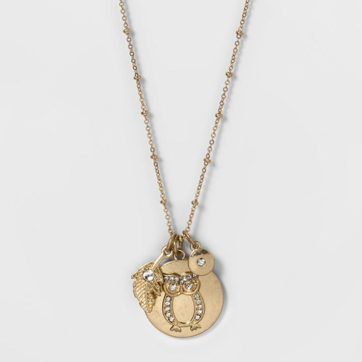 Target Women's Long Necklace Talisman With Owl, Leaf, And Twig - Gold