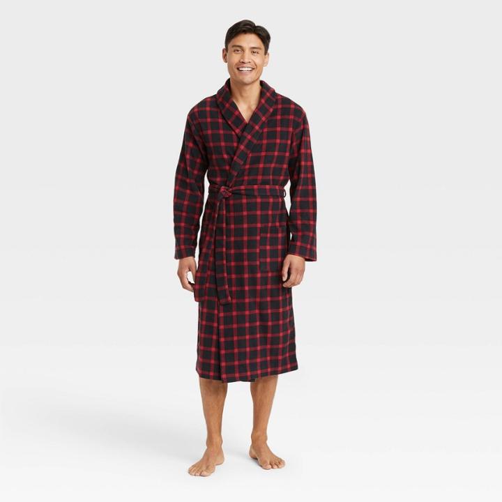 Men's Plaid Microfleece Robe - Goodfellow & Co Red
