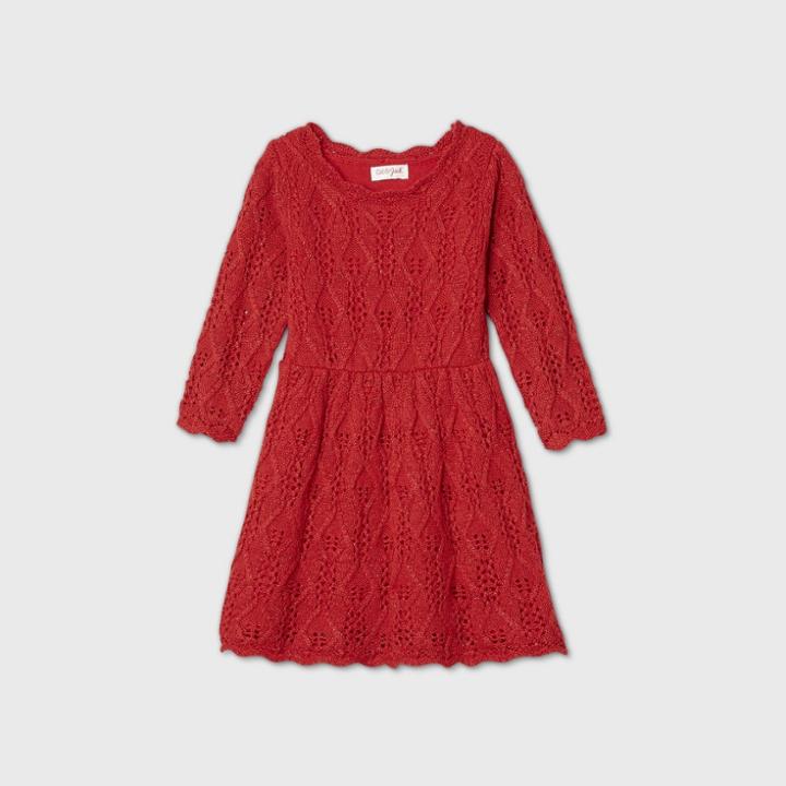 Toddler Girls' Sparkle Crochet Long Sleeve Dress - Cat & Jack Red