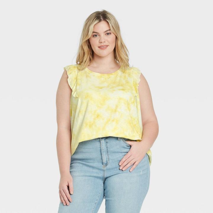 Women's Plus Size Tank Top - Knox Rose Yellow Tie-dye